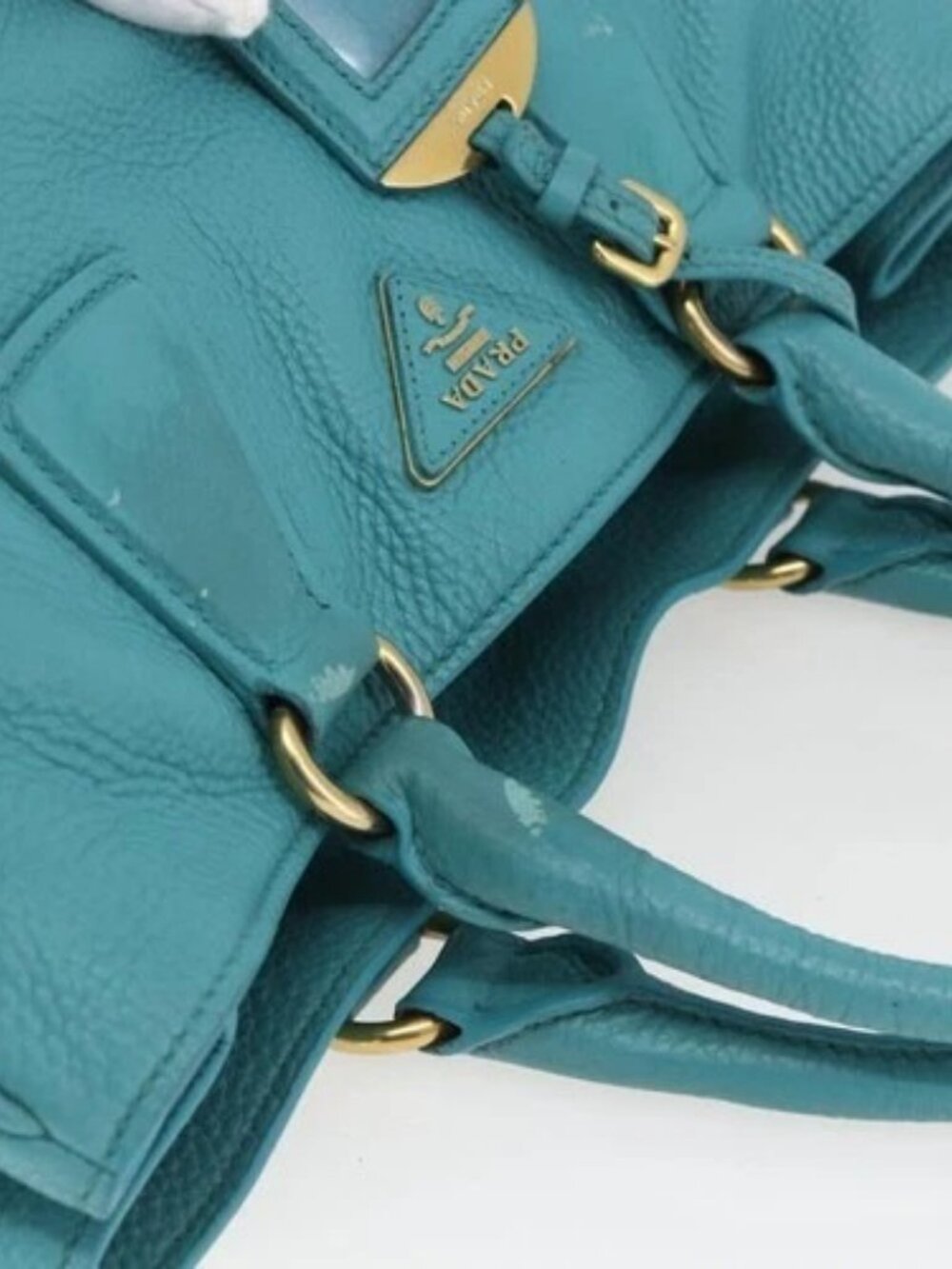 PRADA Hand Bag Leather Light Blue Gold Auth - Picture 5 of 16